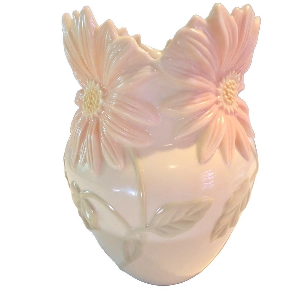 Lenox Gerbera Daisy Vase Floral Blossoms Raised Pastel Cream And Peach Flowers